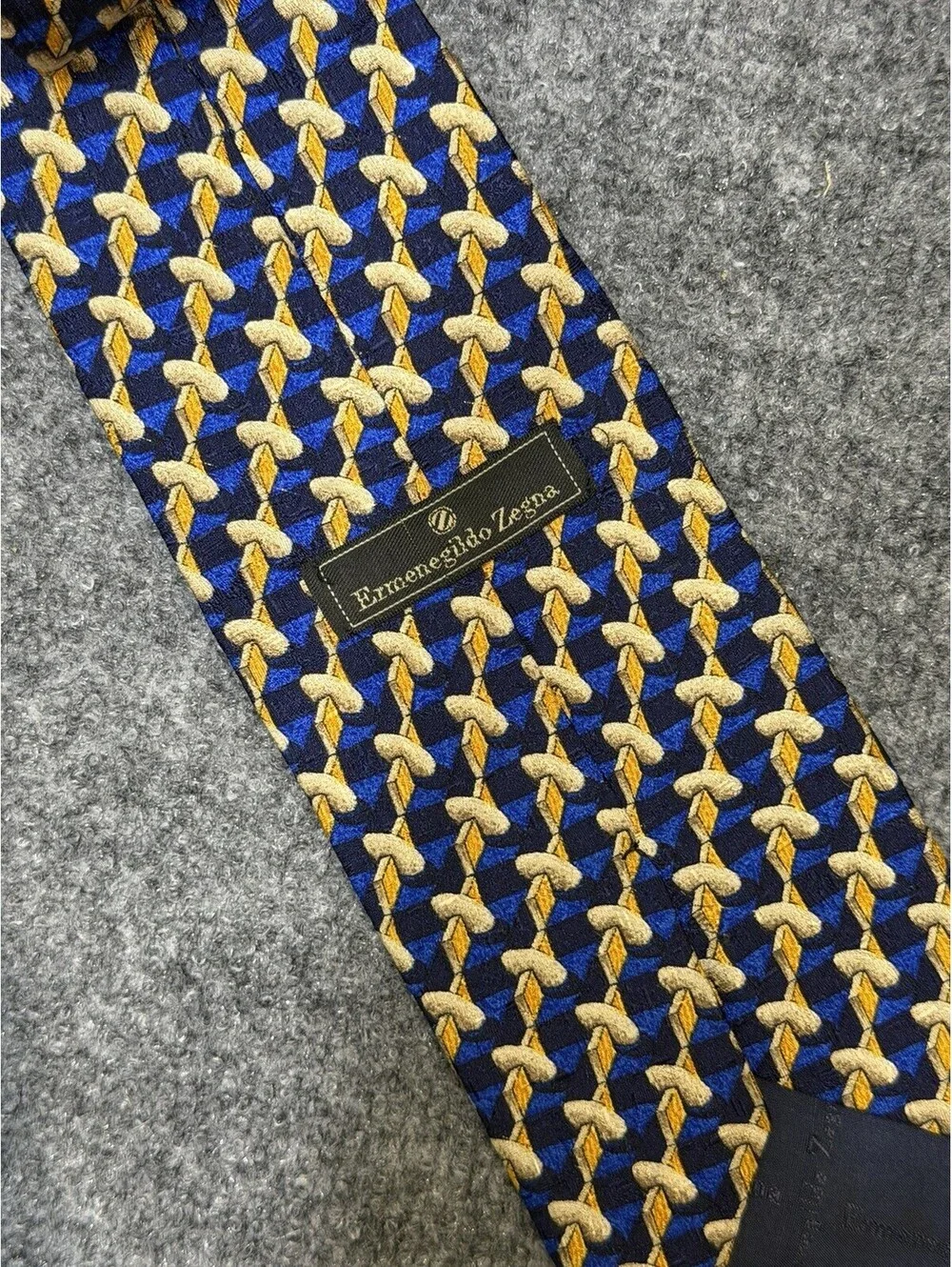 Ermenegildo Zegna Silk Tie Blue Gold Geometric Made Italy